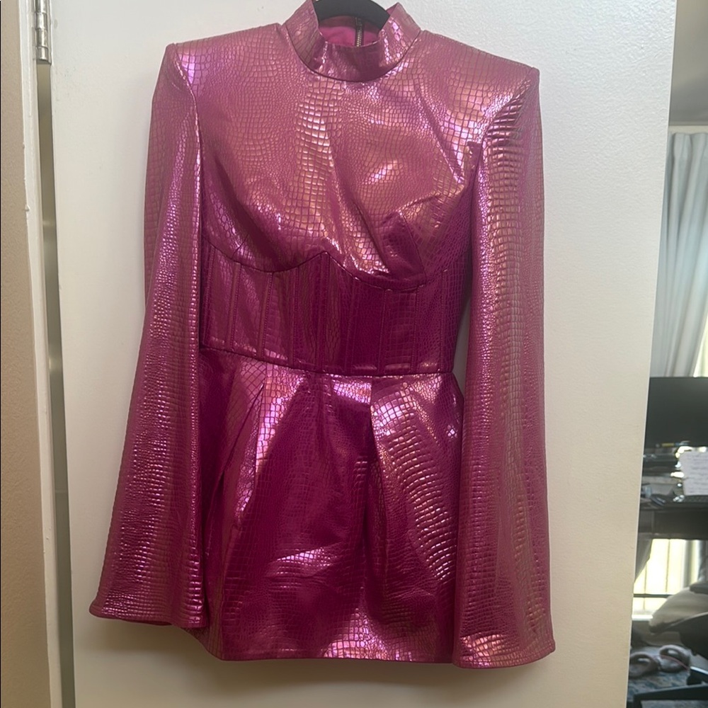 Bronx and Banco Shiny Pink Long sleeve Dress (XS) NWT